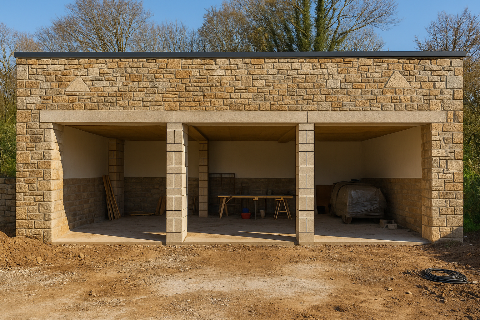 Garage en pierre 3 travées